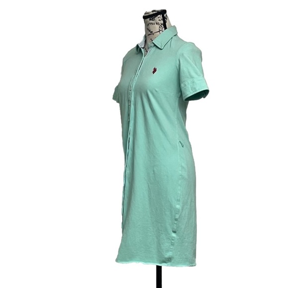 Us Polo Assn Vtg Button Up Polo Tennis Mini Dress Preppy Nautical Green S Retro - Picture 2 of 10